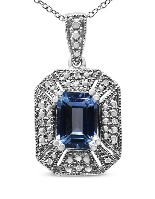 Load image into Gallery viewer, .925 Sterling Silver Blue Topaz and Diamond Accent Art Deco Style 18" Pendant Necklace (I-J Color, I1-I2 Clarity) by Infinite Jewels
