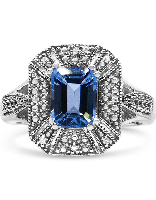 Load image into Gallery viewer, .925 Sterling Silver Diamond Accent and 8X6 mm Emerald-Shape Blue Topaz Ring (I-J Color, I2-I3 Clarity) by Haus of Brilliance
