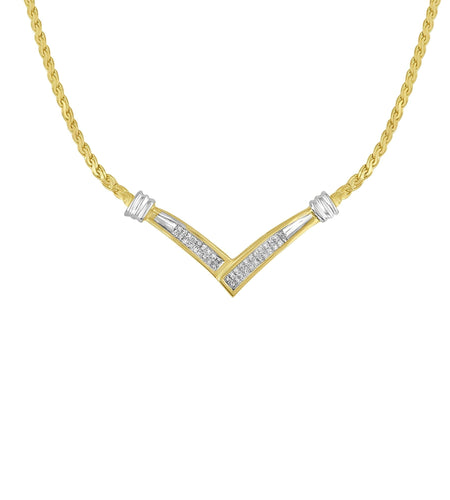 10K Yellow and White Gold 1/2 Cttw Princess Cut Diamond Channel-Set “V” Shape 18" Franco Chain Necklace (H-I Color, SI2-I1 Clarity) by Haus of Brilliance