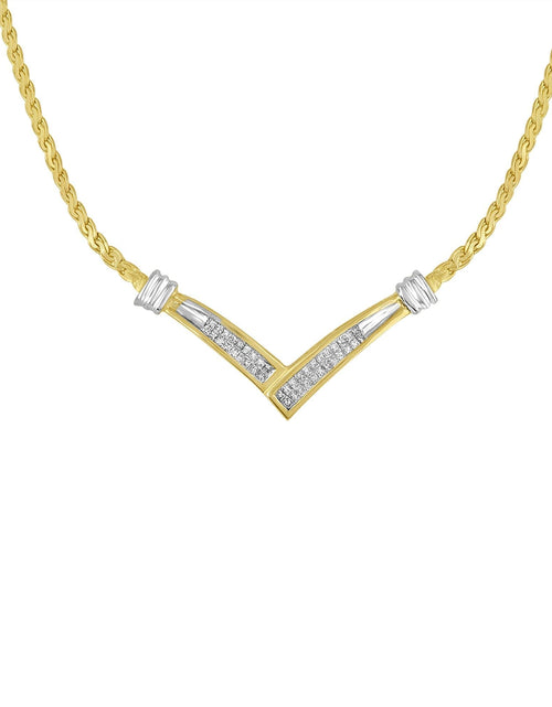 Load image into Gallery viewer, 10K Yellow and White Gold 1/2 Cttw Princess Cut Diamond Channel-Set “V” Shape 18" Franco Chain Necklace (H-I Color, SI2-I1 Clarity) by Haus of Brilliance
