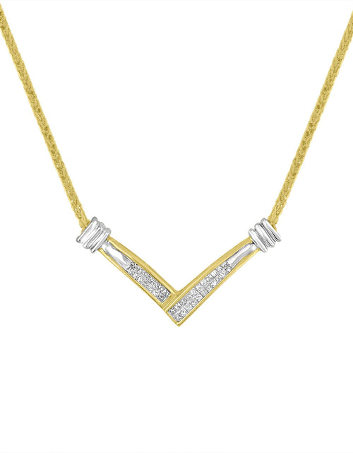 Load image into Gallery viewer, 14K Yellow and White Gold 1/4 Cttw Princess Cut Diamond Channel-Set “V” Shape 18" Pendant Necklace (H-I Color, SI2-I1 Clarity) by Haus of Brilliance
