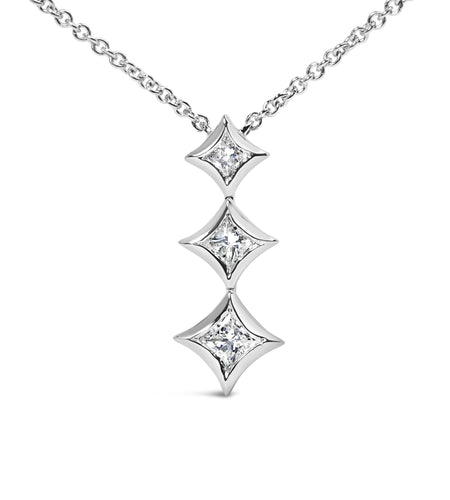 10K Gold 1/5 Cttw Princess Cut Diamond 3 Stone Drop 18" Pendant Necklace (H-I Color, SI2-I1 Clarity) by Haus of Brilliance