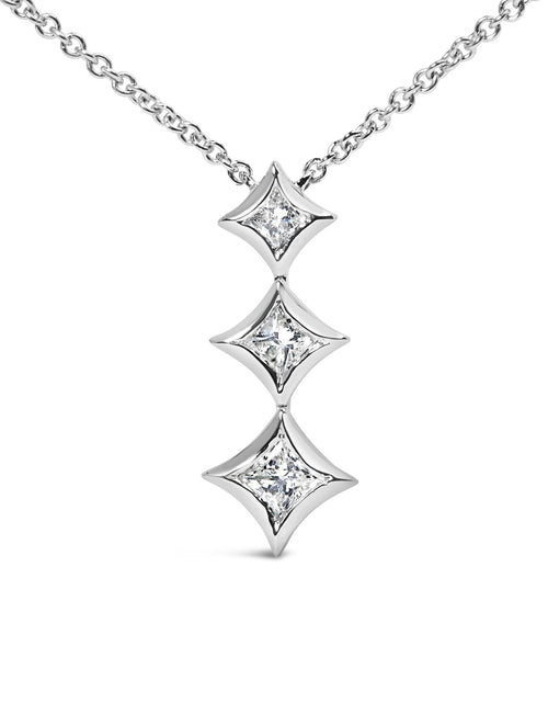 Load image into Gallery viewer, 10K Gold 1/5 Cttw Princess Cut Diamond 3 Stone Drop 18" Pendant Necklace (H-I Color, SI2-I1 Clarity) by Haus of Brilliance
