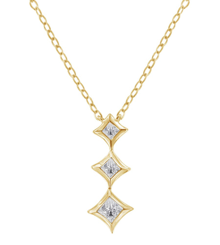 10K Gold 1/5 Cttw Princess Cut Diamond 3 Stone Drop 18" Pendant Necklace (H-I Color, SI2-I1 Clarity) by Haus of Brilliance