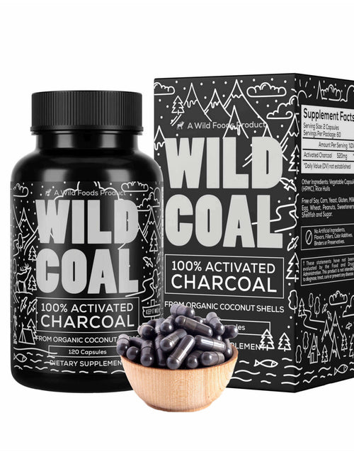 Load image into Gallery viewer, Activated Charcoal Capsules made from 100% Organic Coconuts, 120ct by Wild Foods
