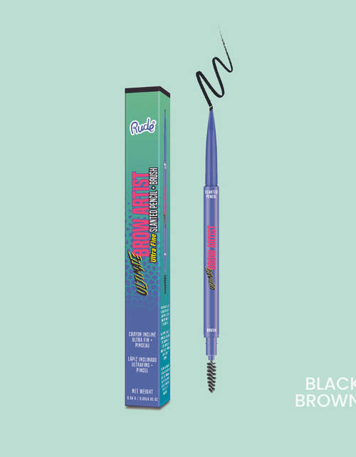 Load image into Gallery viewer, RUDE Ultimate Brow Artist Ultra Fine Slanted Pencil &amp; Brush - Black Brown
