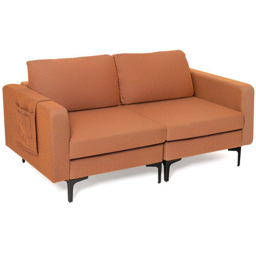 Load image into Gallery viewer, Modern Loveseat Sofa Couch with Side Storage Pocket and Sponged Padded Seat Cushions-Orange
