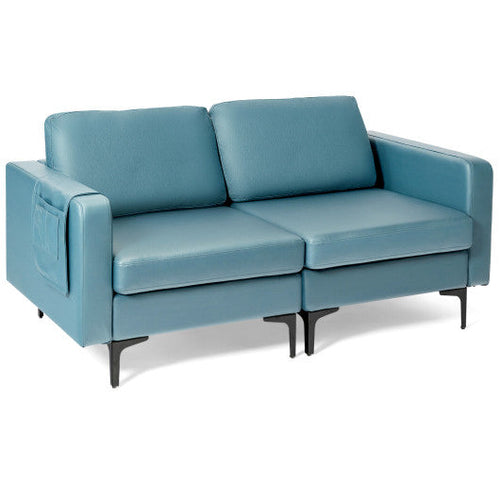 Load image into Gallery viewer, Modern Loveseat Sofa Couch with Side Storage Pocket and Sponged Padded Seat Cushions-Blue
