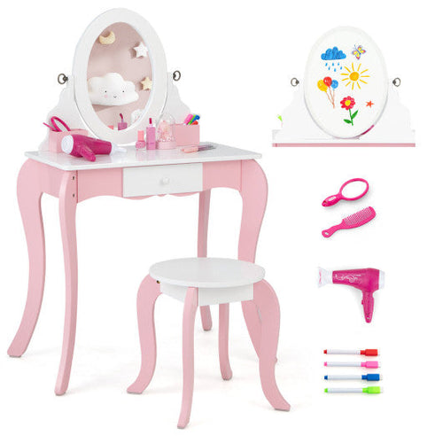 Load image into Gallery viewer, Pretend Kids Vanity Set with 360° Rotatable Mirror and Play Accessories
