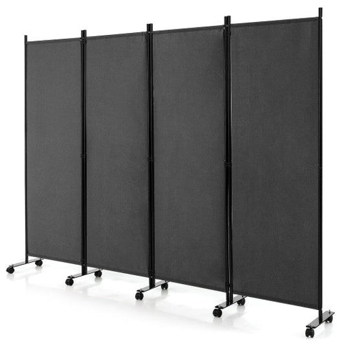 Load image into Gallery viewer, 4-Panel Folding Room Divider 6 Feet Rolling Privacy Screen with Lockable Wheels-Gray
