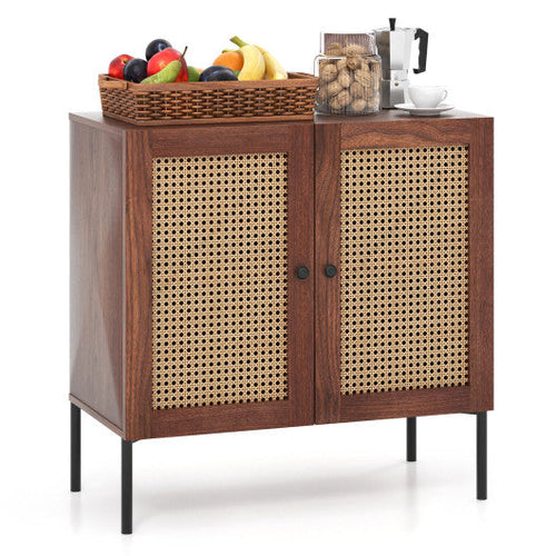 Load image into Gallery viewer, Kitchen Sideboard with 2 Rattan Doors and Adjustable Shelf-Walnut
