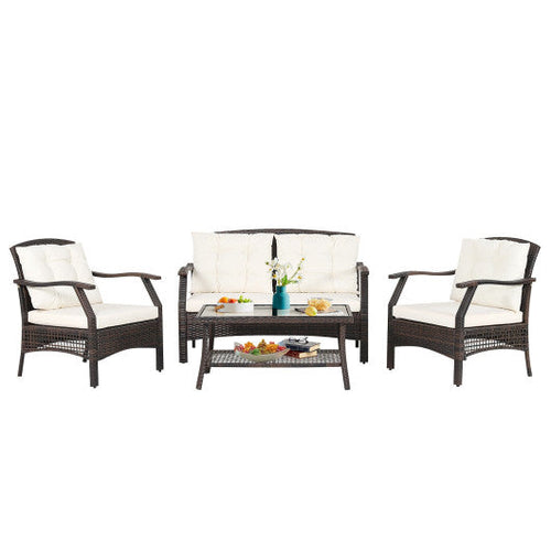 Load image into Gallery viewer, 4 Pieces Outdoor Rattan Conversation Set with Protective Cover
