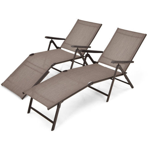Load image into Gallery viewer, 2 Pieces Foldable Chaise Lounge Chair with 2-Position Footrest-Brown
