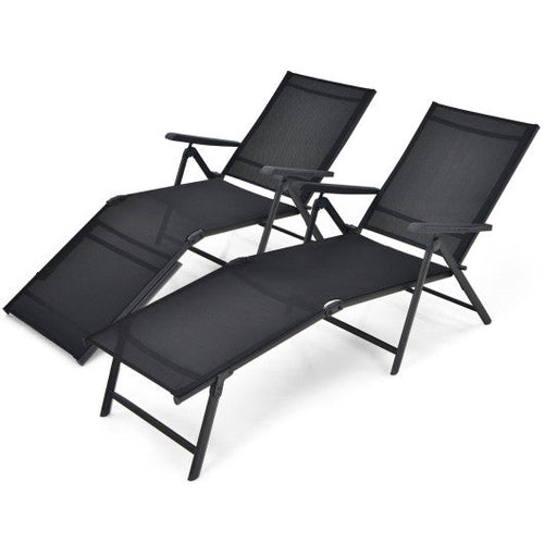 Load image into Gallery viewer, 2 Pieces Foldable Chaise Lounge Chair with 2-Position Footrest-Black
