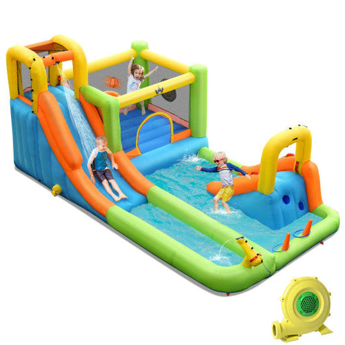 Load image into Gallery viewer, 8-in-1 Inflatable Water Slide Bounce House with Splash Pool and 735W Blower
