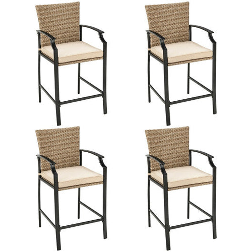 Load image into Gallery viewer, Patio Rattan Bar Stools Set of 4 with Soft Cushions
