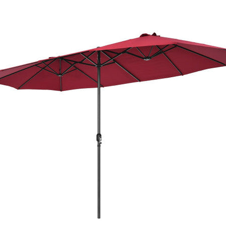 15 Feet Patio Double-Sided Umbrella with Hand-Crank System-Dark Red