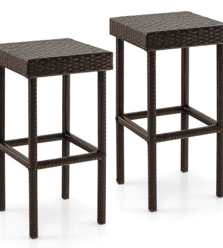 2 Pieces Patio Rattan Wicker Bar Stool Chairs-Brown