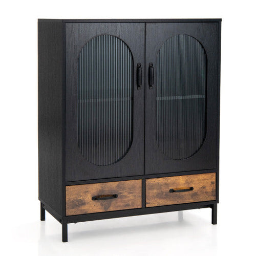 Load image into Gallery viewer, Kitchen Industrial Buffet Sideboard with Tempered Glass Doors-Black
