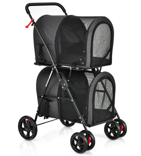 4-in-1 Double Pet Stroller with Detachable Carrier and Travel Carriage-Black