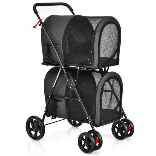 Load image into Gallery viewer, 4-in-1 Double Pet Stroller with Detachable Carrier and Travel Carriage-Black
