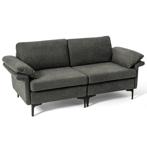 Load image into Gallery viewer, Modern Fabric Loveseat Sofa for with Metal Legs and Armrest Pillows-Gray
