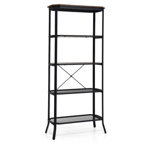 Load image into Gallery viewer, Industrial 5-Layer Bookshelf with Out-Stretched Legs-Rustic Brown
