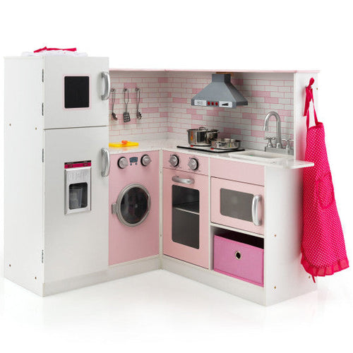 Load image into Gallery viewer, Corner Play Kitchen Wooden Toy Set with Sound and Light
