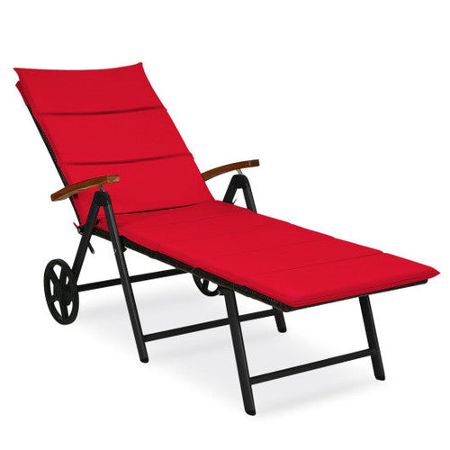 Load image into Gallery viewer, Folding Patio Rattan Lounge Chair with Wheels-Red

