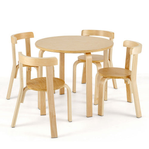 Load image into Gallery viewer, 5-Piece Kids Wooden Curved Back Activity Table and Chair Set with Toy Bricks-Natural
