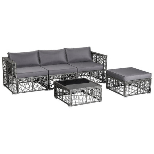 Load image into Gallery viewer, 5 Pieces Patio PE Rattan Wicker Sofa Furniture Set-Gray
