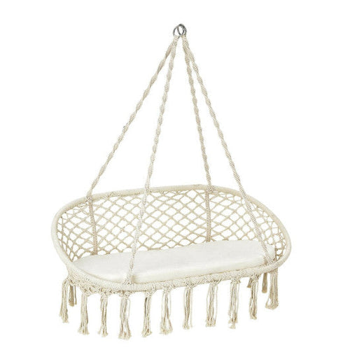 Load image into Gallery viewer, 2 Person Hanging Hammock Chair with Cushion Macrame Swing-Beige
