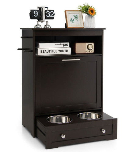 Pet Feeder Station with Stainless Steel Bowl-Coffee