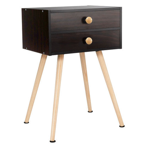 Load image into Gallery viewer, Mid Century Modern 2 Drawers Nightstand in Natural-Coffee
