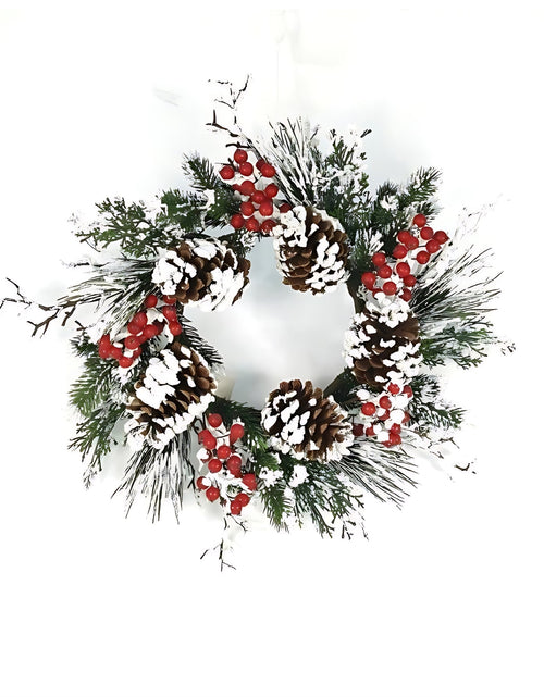 Load image into Gallery viewer, Snow Mixed Pine Berry Wreath 20"D
