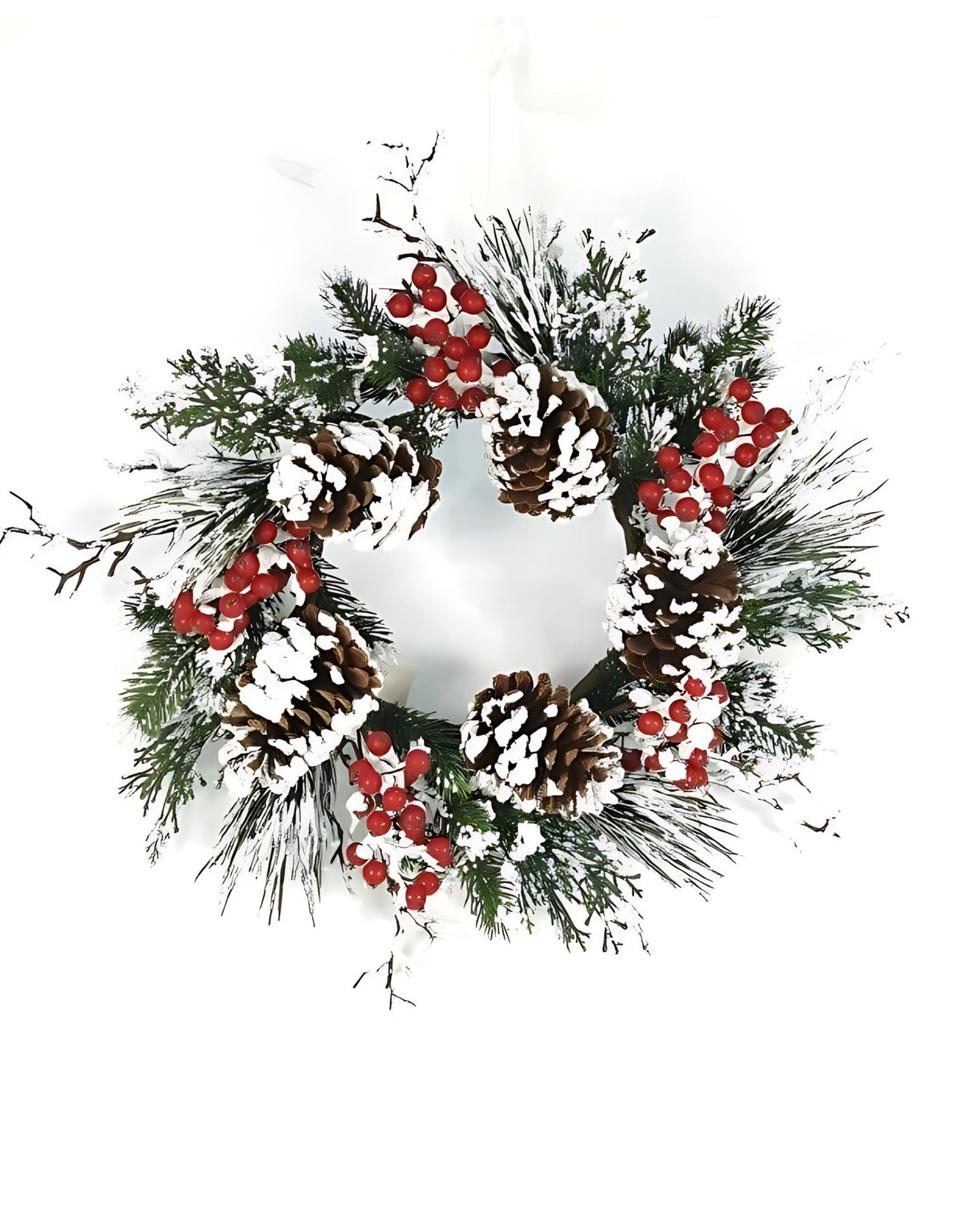 Snow Mixed Pine Berry Wreath 20"D