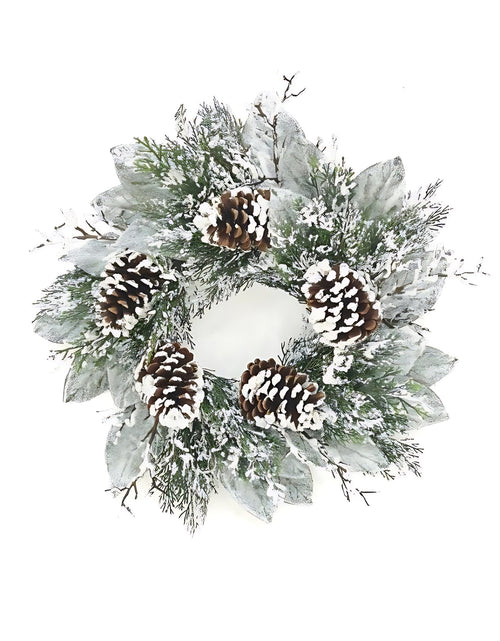 Load image into Gallery viewer, Cedar and Magnolia Leaf Wreath 22"D
