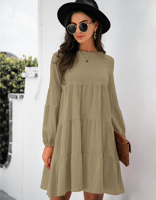 Load image into Gallery viewer, Balloon Sleeve Keyhole Tiered Dress
