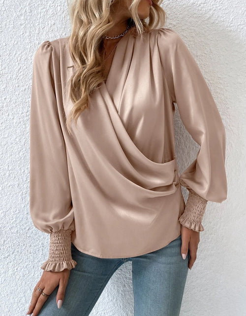 Load image into Gallery viewer, Surplice Smocked Lantern Sleeve Blouse
