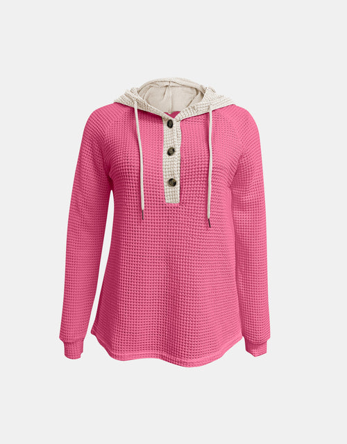Load image into Gallery viewer, Full Size Waffle-Knit Contrast Long Sleeve Hoodie
