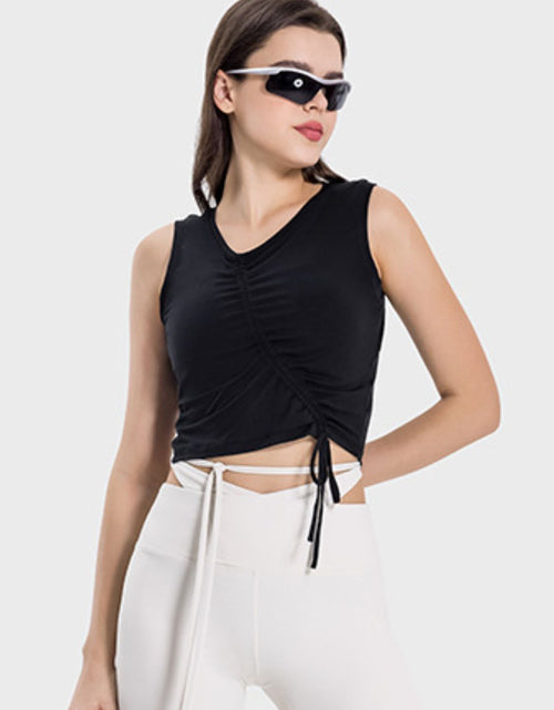 Load image into Gallery viewer, Millennia Drawstring Ruched Wide Strap Active Tank
