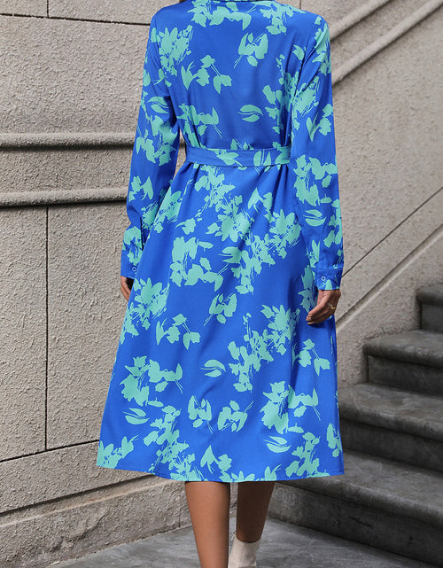 Load image into Gallery viewer, Perfee Printed Button Up Tie Waist Dress
