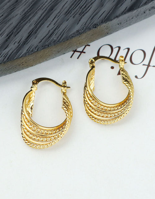 Load image into Gallery viewer, Gold 8 Liner Diamond Cut Hoop Earrings
