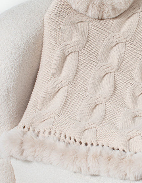 Load image into Gallery viewer, Fuzzy Hem Cable-Knit Poncho
