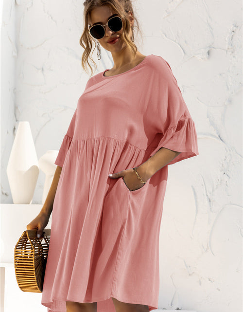 Load image into Gallery viewer, Boat Neck Flounce Sleeve Knee-Length Dress
