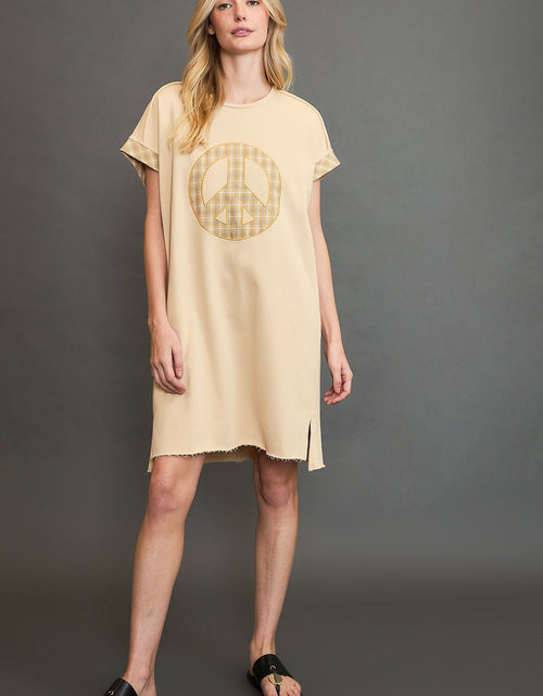 Load image into Gallery viewer, Umgee Peace Plaid Applique Short Sleeve Mini Dress
