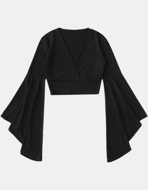 Load image into Gallery viewer, Plunge Flare Sleeve Cropped Top
