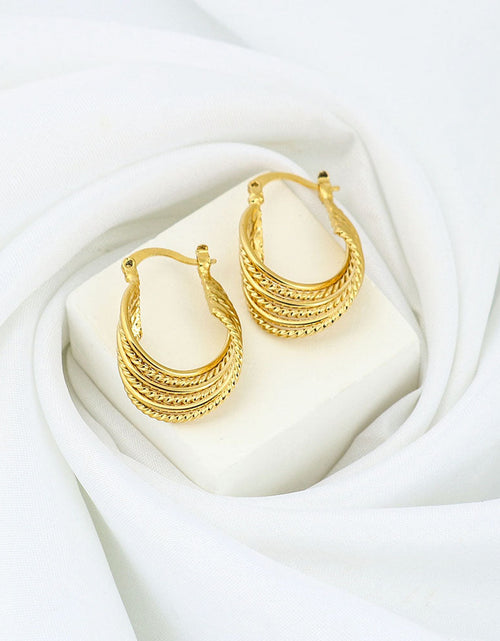 Load image into Gallery viewer, Gold 8 Liner Diamond Cut Hoop Earrings
