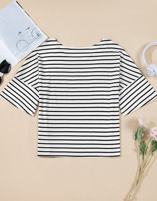 Load image into Gallery viewer, Stripe Half Sleeve Scoop Neck Top
