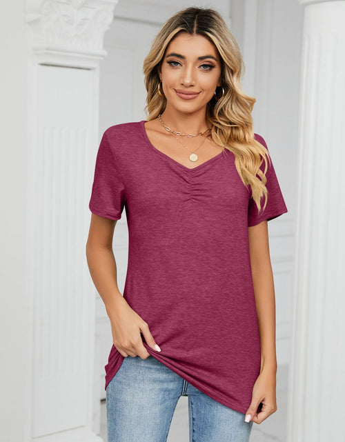 Load image into Gallery viewer, Ruched V-Neck Short Sleeve T-Shirt
